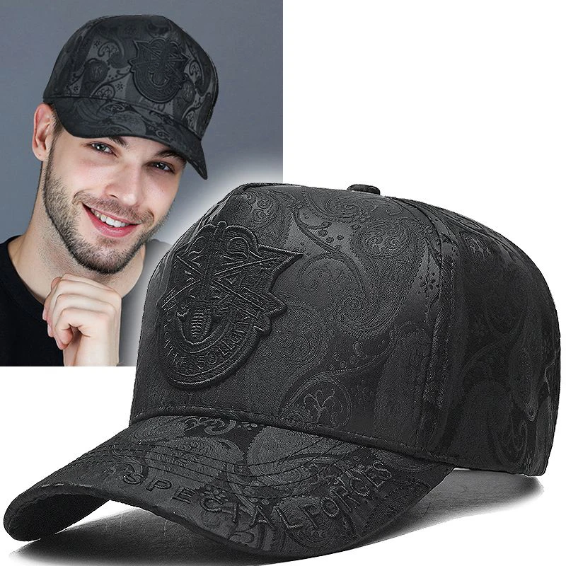 High-End Hat Men's Cashew Printed Baseball Cap Special Forces Shield Embroidery Tall Crown Men's Casual Fashion Peaked Cap