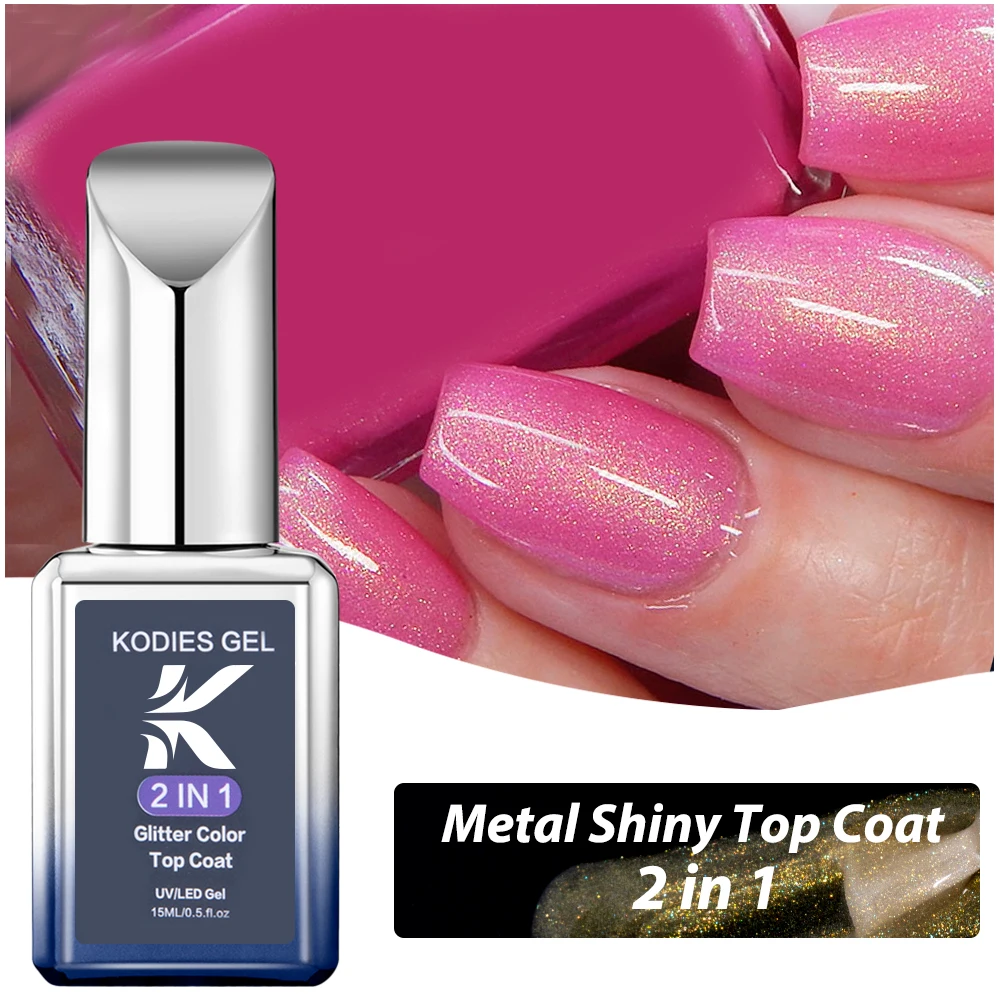 KODIES GEL Super Laser Top Coat Gel Nagellack 2 IN1 Glitzer Pailletten Rainbow Shine Top Gel Finish Cover Sealer Alles für Maniküre