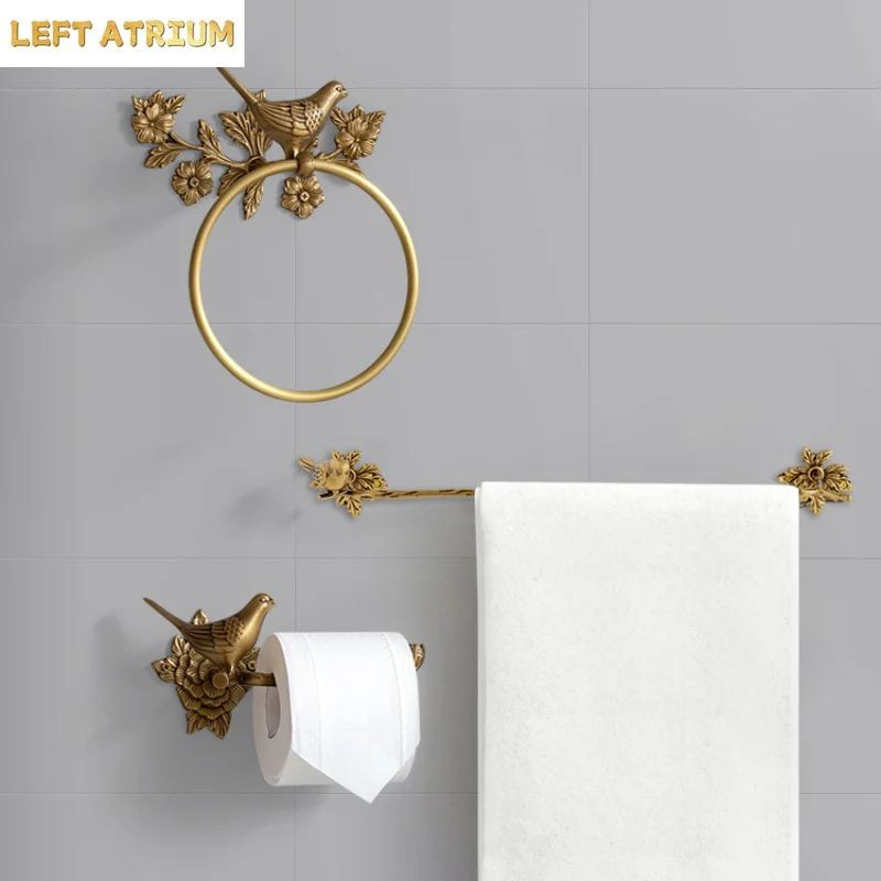 Retro Brass Bird Towel Ring Storage Rack Perforation-free Towel Rack for Bathroom and Bathroom Paper Towel Storage Wall Hanging