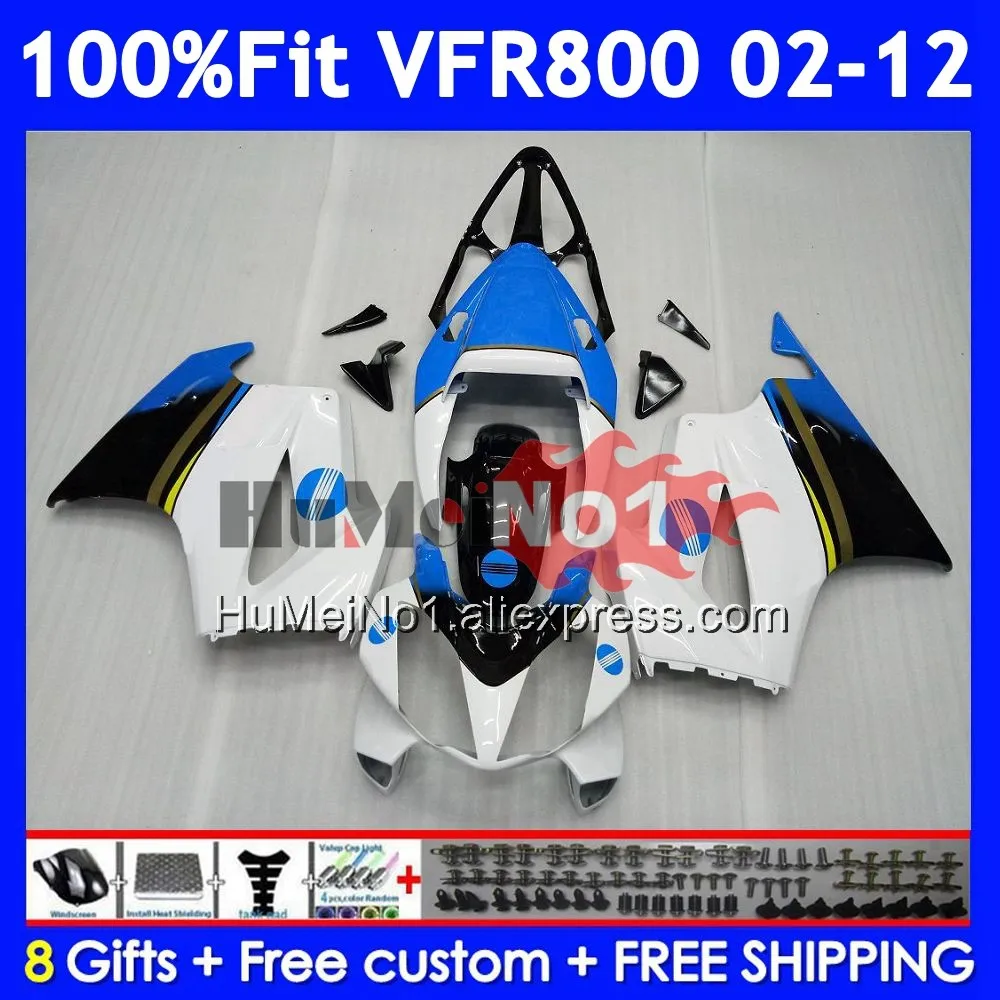 Interceptor For HONDA VFR800 VFR 800RR 800 RR 2002 2003 04 White blue 2005 2006 2007 46No.6 VFR800RR 08 09 10 11 12 Fairings