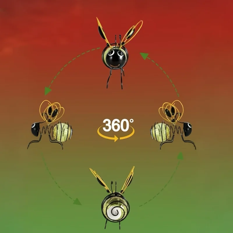 1 قطعة تمثال النحل الحديدي الشمسي مع مصباح ليد في الهواء الطلق مقاوم للماء شجرة معلقة زخرفة لسياج ساحة فناء حديقة الفن الديكور