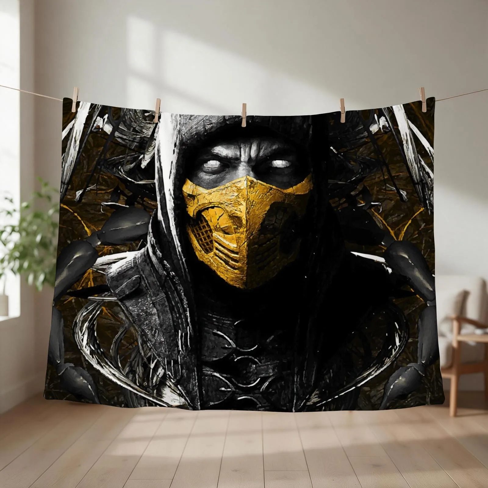 Mortal Kombat X Scorpion Throw Blanket Luxury Flannel Fabric Decoratives Soft Beds Blankets