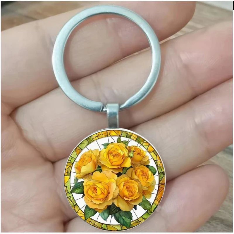 

Yellow Round Keychain - Vintage Zinc Alloy, Vibrant Flower Design, Ideal Gift for Friends and Family, Perfect Birthday Gift