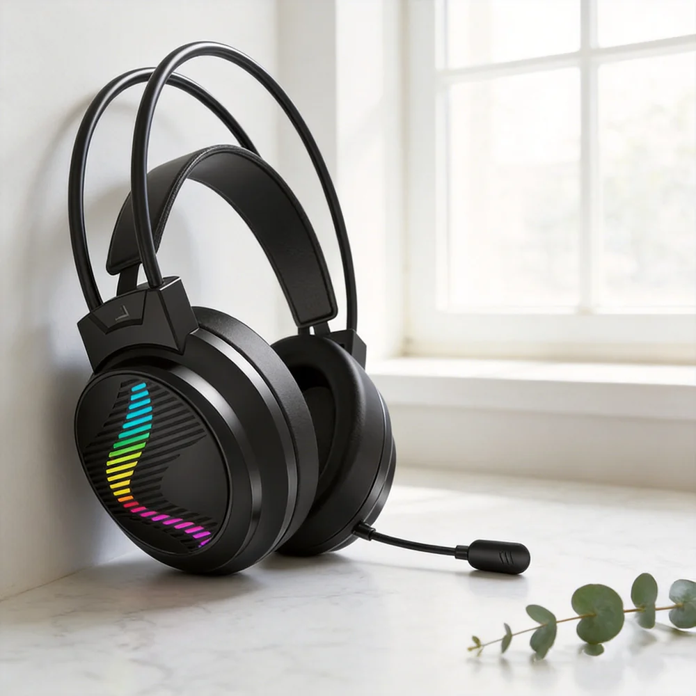 Fone de Ouvido Gamer com Fio e Microfone de Alta Definição RGB, Headset Over-Ear H10 com Driver de 50mm, Isolamento de Ruído, Conexão 3.5mm e USB para PC e Laptop