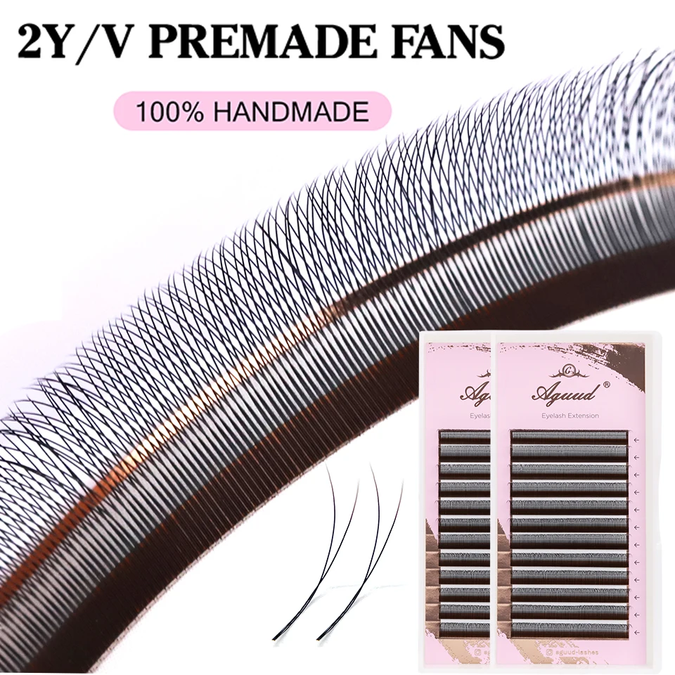 

AGUUD Single Tip 2D YY Lashes Premade Volume Fans Eyelash Extension YY Shape Hand Woven Premium Soft Natural Mesh Net Cross Lash