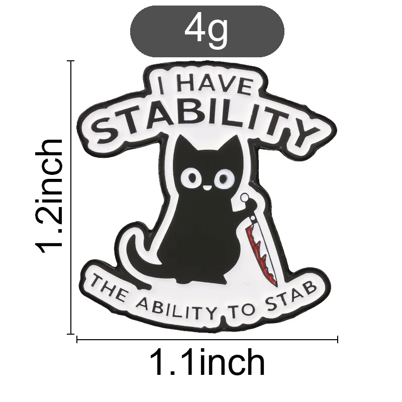 Edgy Black Cat Knife Enamel Pin Sarcastic Dark Humor Stability Ability To Stab for Denim Jackets Backpacks Alt Style