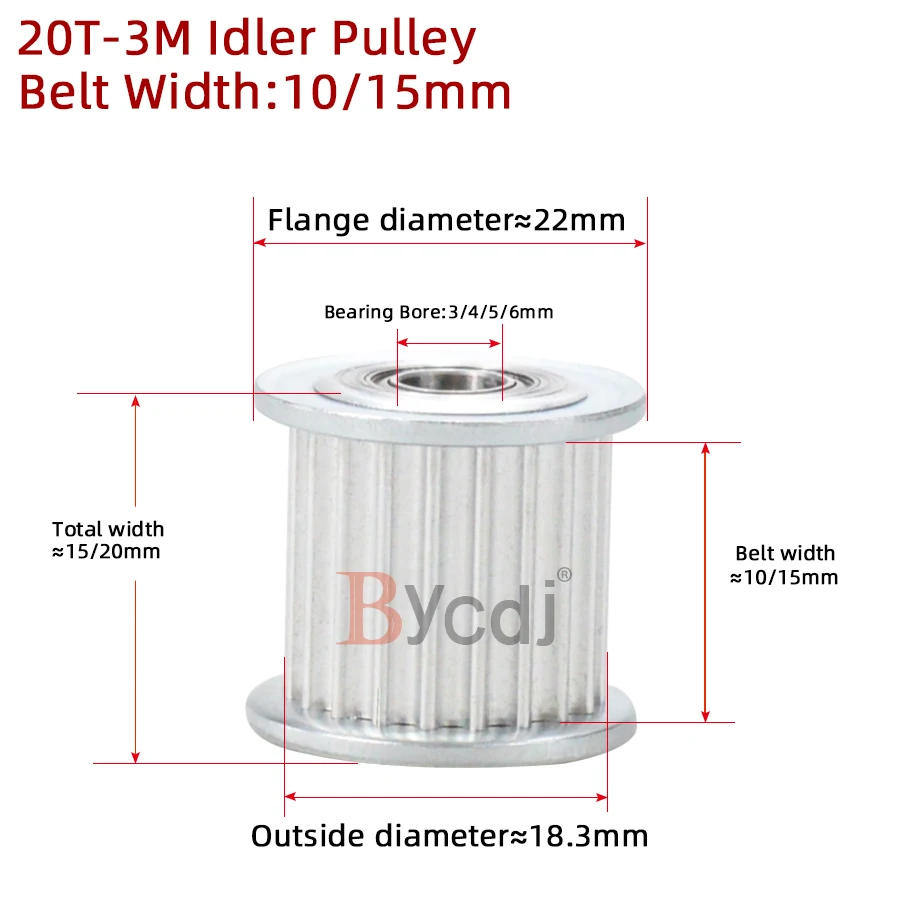 1pc 20 Teeth 3M Idler Pulley Passive Pulley Bore 3/4/5/6mm For Width 10/15mm 3M Timing Belt HTD3M Tension Pulley With Bearing