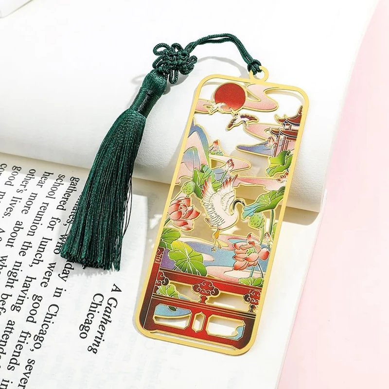 Ancient Chinese Palace Art Bookmarks, Cat Carp Flying Crane Lotus Bookmarks With Tassels, Gifts For Book Lovers