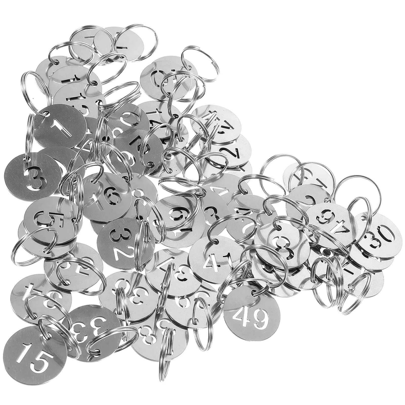 50 Pcs Stainless Steel Number Plate Key Ring Tags Metal Label Keychain Cards Rings with Labels Round Numbered