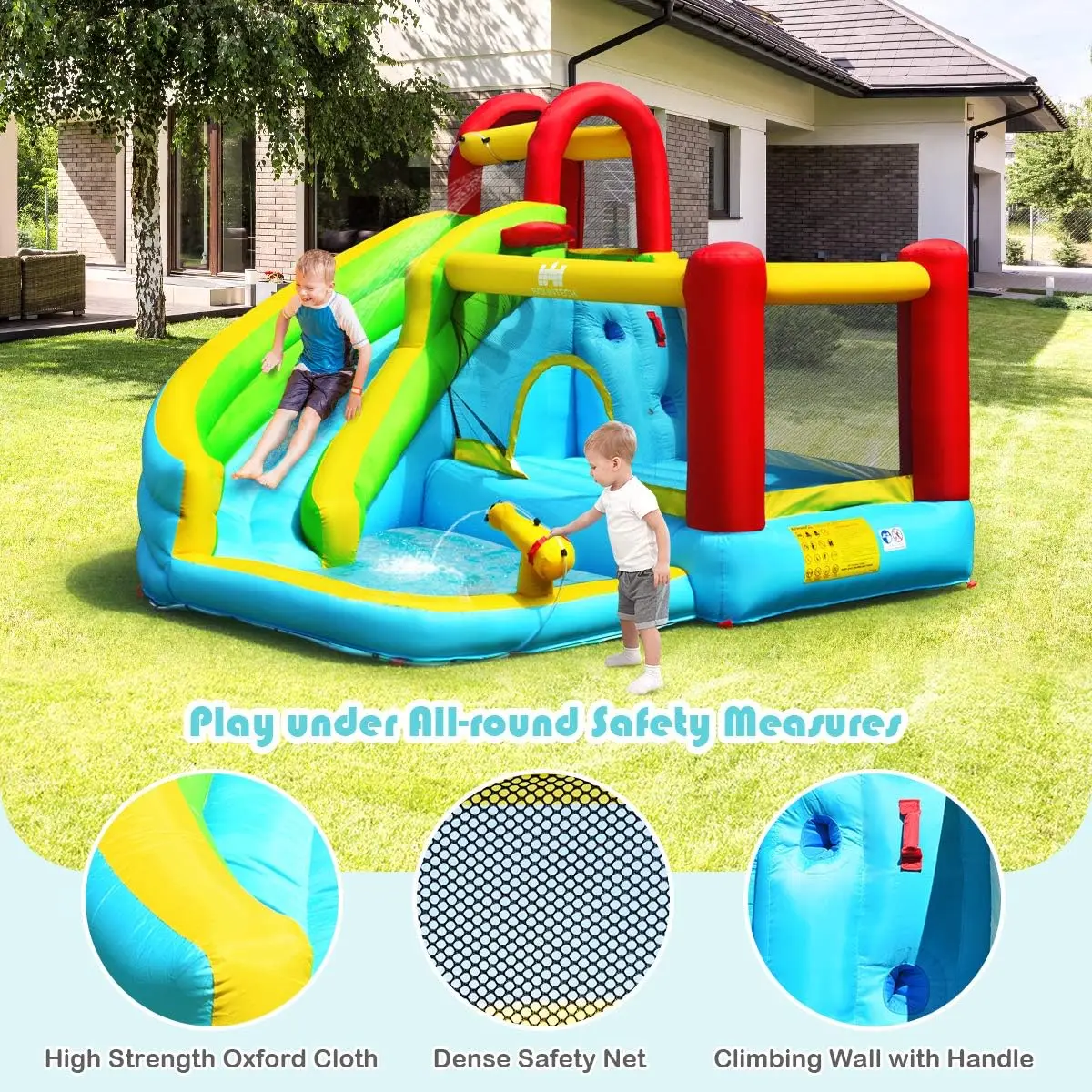 Nadmuchiwana zjeżdżalnia wodna i Bounce House z basenem, ścianą wspinaczkową, dmuchaną zjeżdżalnią wewnętrzną/zewnętrzną dla dzieci i dorosłych (735w B