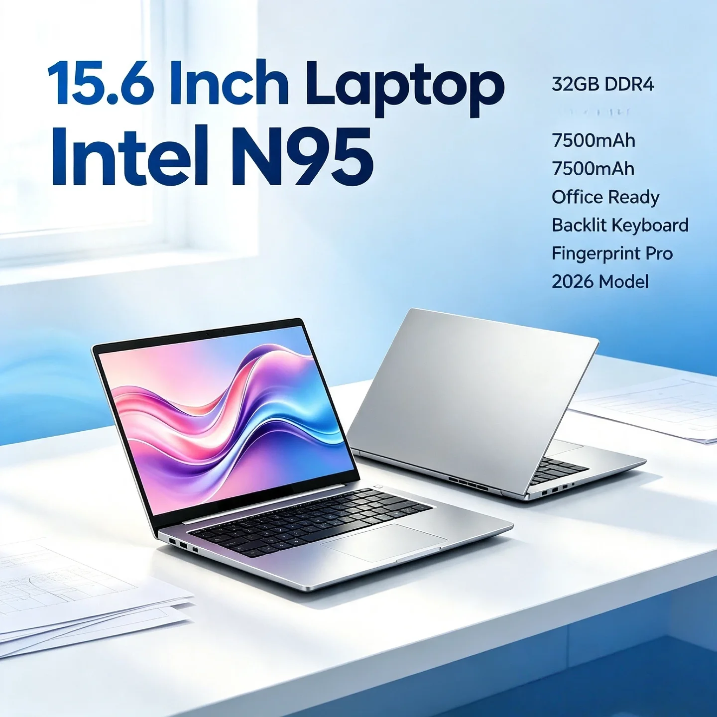 N95 Intel 2026 15.6 Inch Portable Laptop 32GB DDR4 2TB SSD 7500mAh Backlit Fingerprint Office Gamer Notebook Pro Unit