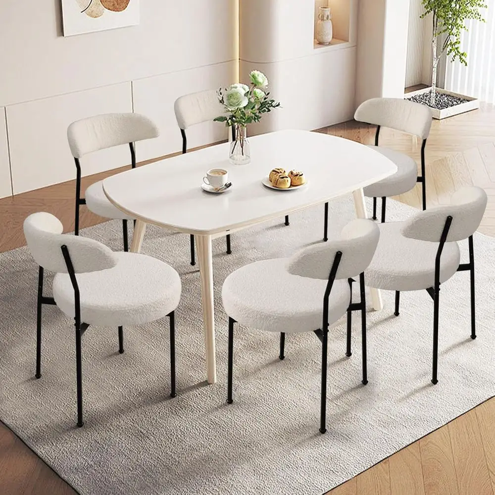 

Набор из 6 обеденных стульев Boucle с круглыми подушками из овечьей шерсти и металлическими ножками для столовой, кухни, ресторана, гостиной