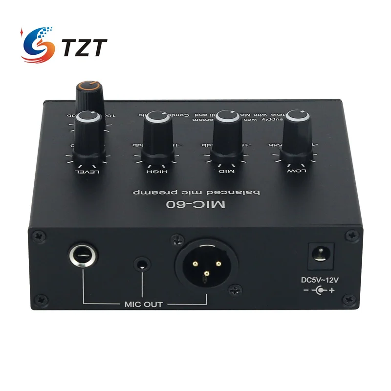 TZT MIC-60 Preamp Mikrofon Seimbang Bawaan 48V Amplifier Mikrofon Dinamis Catu Daya Phantom dengan Kabel USB dan XLR