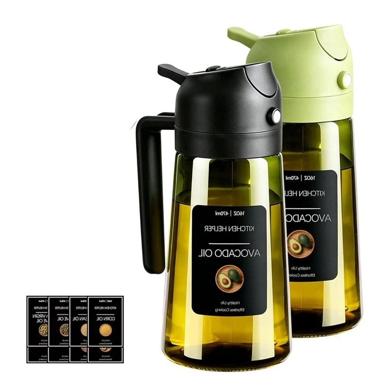 A01F-16Oz/470Ml Olive Oil Dispenser For Kitchen With Stickers -2 In 1 Olive Oil Sprayers For Cooking, Air Fryer, Light Proof