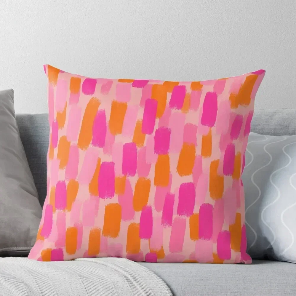 Abstract, Pink with Orange, Paint Brush Effect Throw Pillow Couch Pillows christmas pillow case Pillowcases Bed Cushions pillow