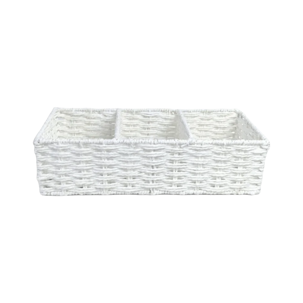 3-Section Storage Box Multi-Purpose Large Capacity Woven Storage Basket Space Saving Decorative Desktop Organizer Desktop