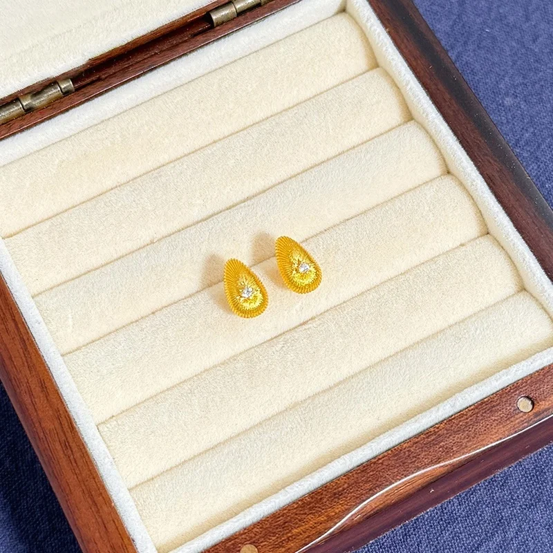 QEENKISS 24KT Gold Water Drop Stud Earrings For Women Wedding Party Birthday Christmas Bride Mother Girlfriend Lady Gifts EG5512 - view 3