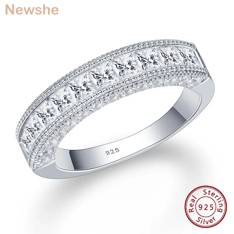 

Newshe Solid 925 Sterling Silver Eternity Rings for Women Luxury Wedding Band Pave Setting Princess Cut AAAAA CZ Promise Ring