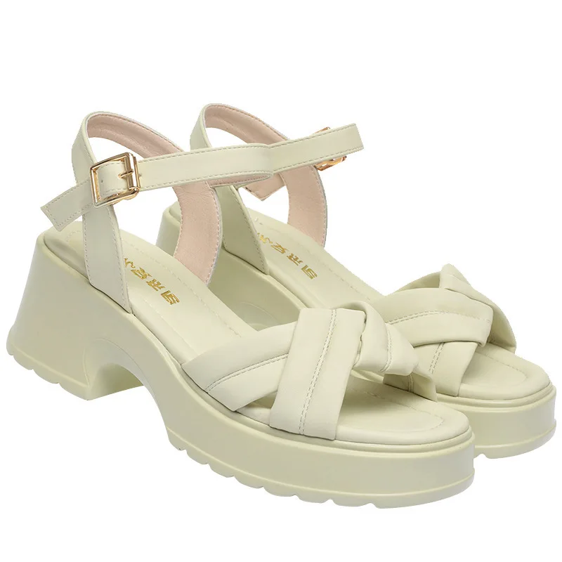 5 سنتيمتر كل مباراة مريحة سميكة القاع ميد كتلة الكعوب أحذية صنادل أرضية 2025 الصيف المرأة الصنادل الجلدية مكتب الفتيات #6