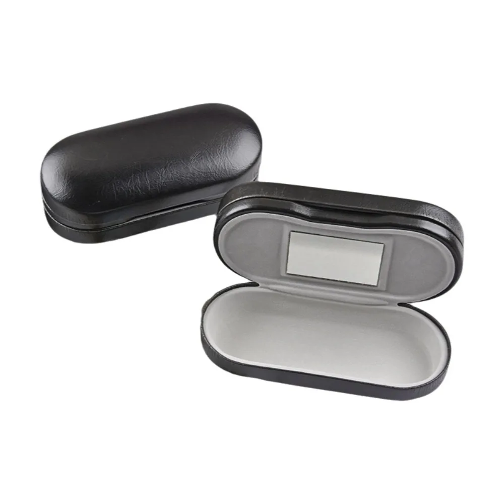 

Shockproof Dual Layered Eyewear Box Luxury PU Leather Eyewear Case Built-in Mirror Eyewear Protective Cases Business Travel