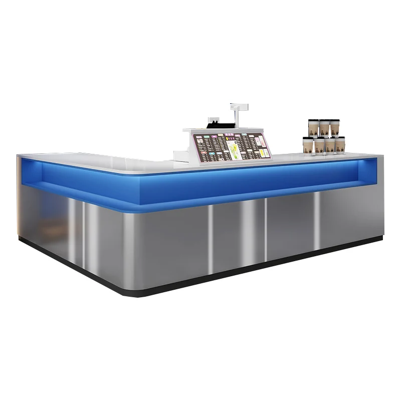 custom.Unique Design Office Furniture L Shaped Front Desk Modern Led Salon Checkout Cashier Reception Counter Desk