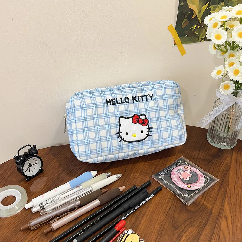 Sanrio Hello Kitty Grid Federmäppchen Cartoon Kitty Cat Square Tragbare Geldbörse Kosmetiktaschen Student Federmäppchen Aufbewahrungstasche