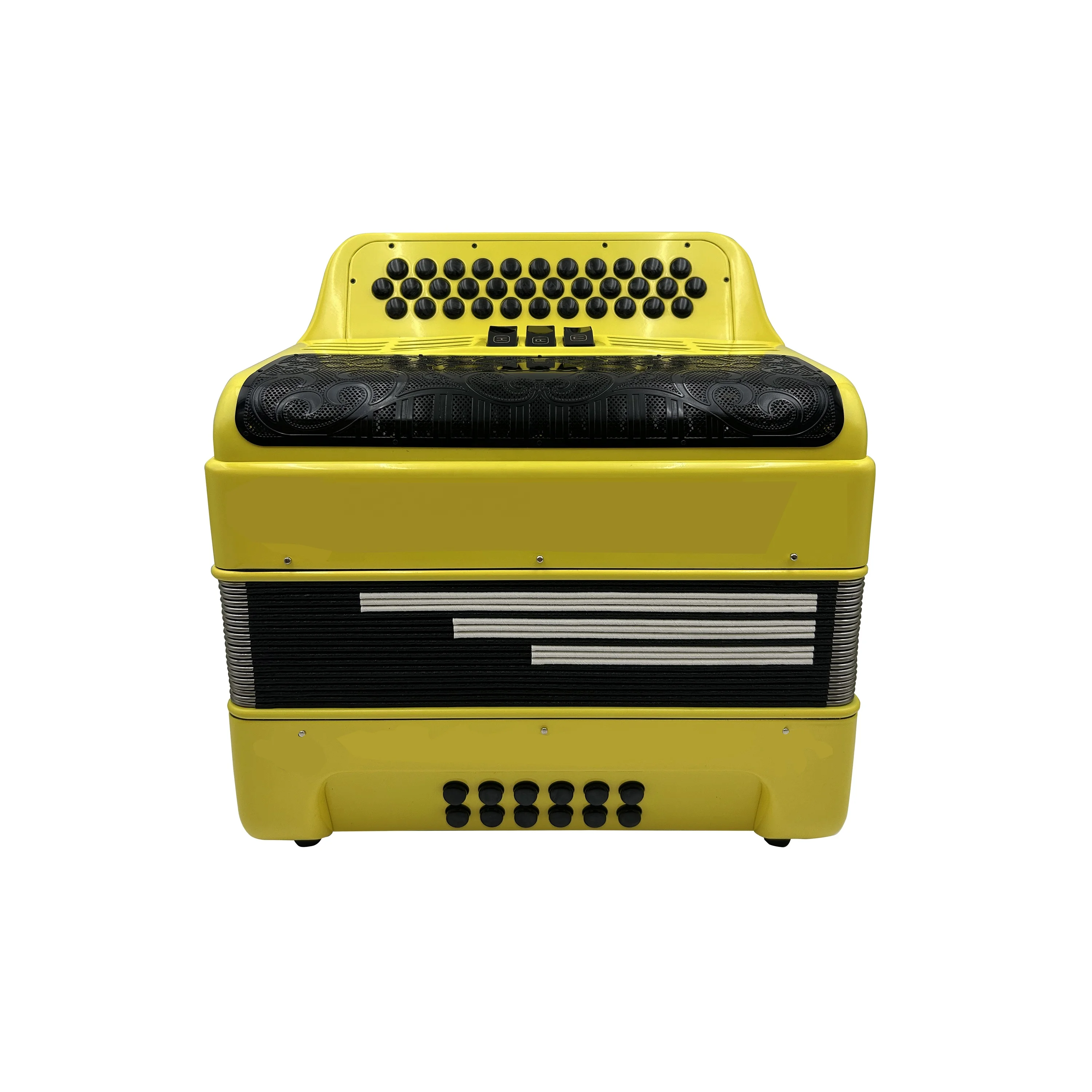 Professional 12-Bass 3-Register Yellow Accordion 34-Button Black Grill Buttons Diatonic Wood Instrument JB3412C
