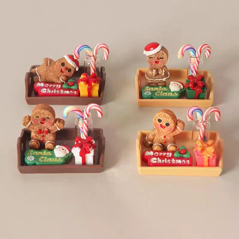5/6/8Pcs/SET Mini Christmas Gingerbread Man Resin Ornament Set For Desktop Decor DIY Micro Landscape Holiday Decor