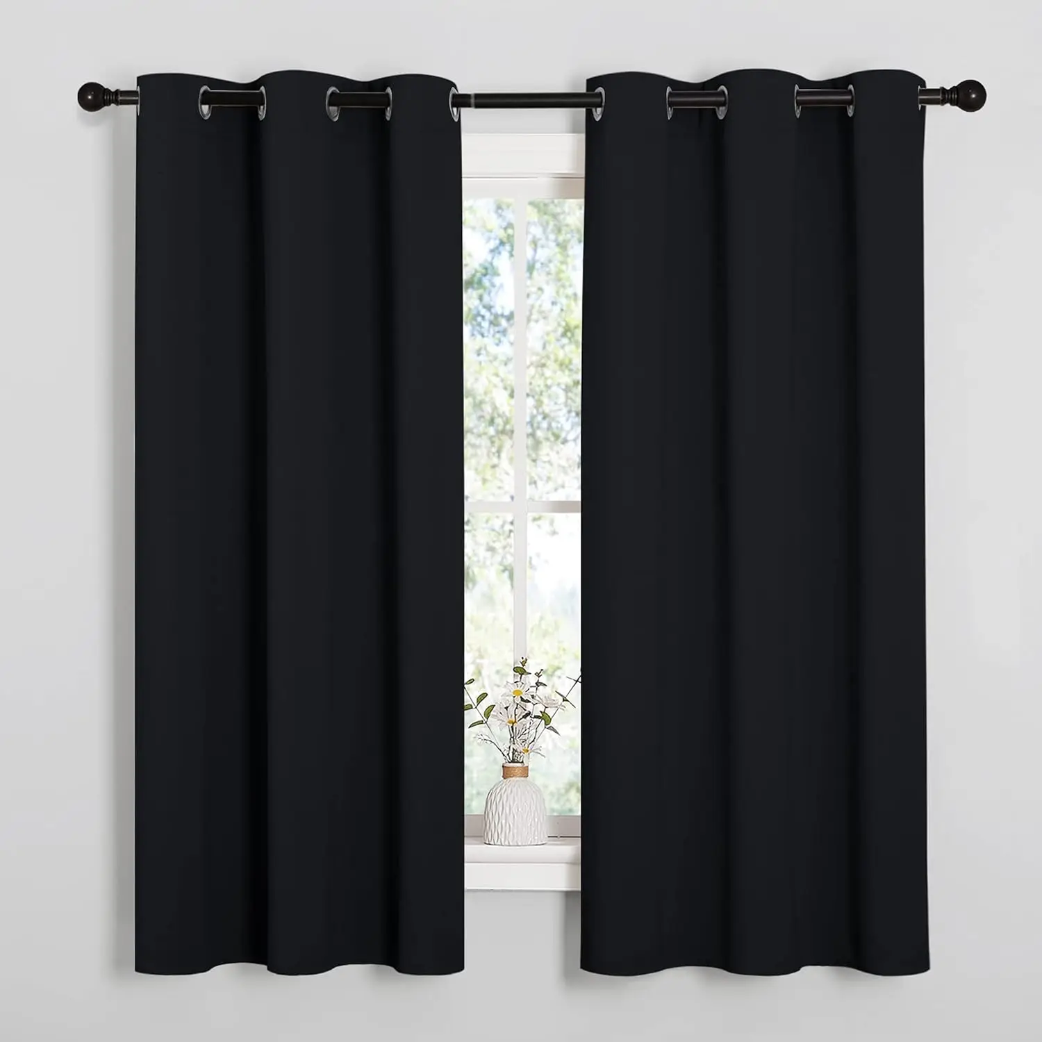 2pc black blackout curtain for bedroom living room privacy and light blocking modern style polyester fabric Without curtain rod