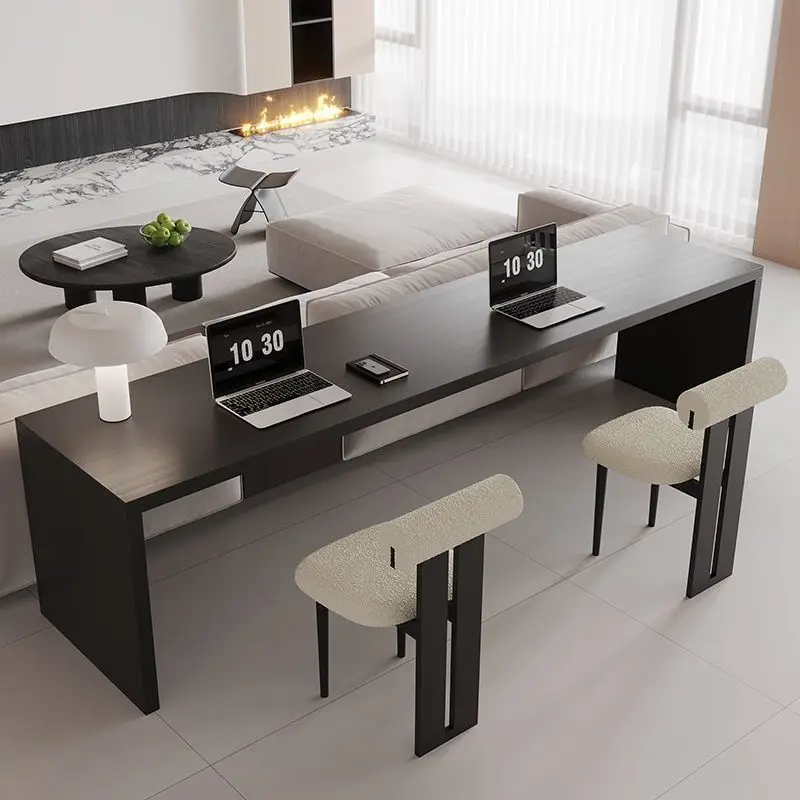 Black solid wood desk, Italian minimalist home office computer desk