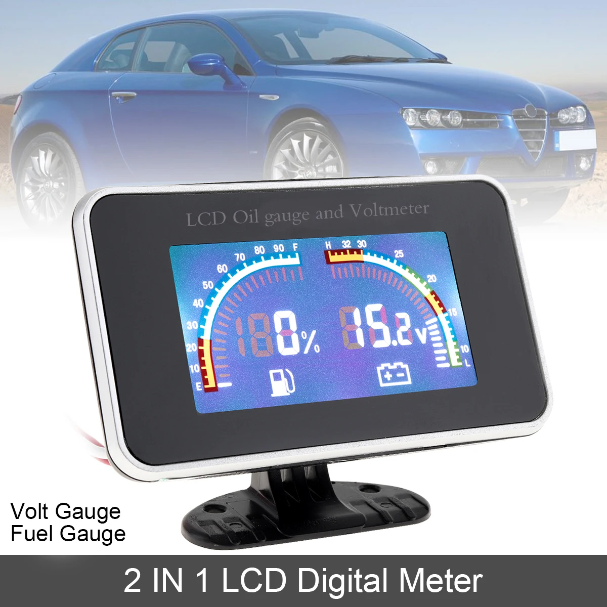 

12V 24V Universal 2 In 1 LCD Digital Volt Gauge + Fuel Gauge Auto Car Instrument LCD Color Screen 9-39V for Cars Truck Vehicle