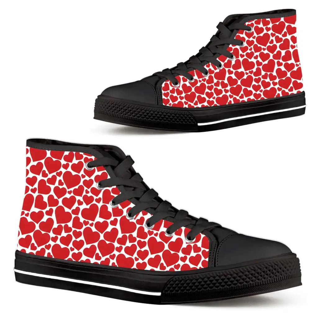 

ELVISWORDS Love Printed High-top Women's Shoes Valentine's Day Gift Comfortable Lace-up Girls' Tennis Shoes Soft Sole Sneakers