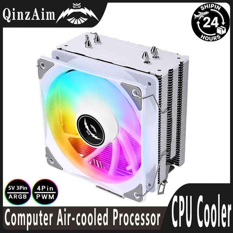 QiuzAim 120mm RGB Fan X99 CPU Cooler 4 Heat Pipes Black and White Compatible with Intel LGA115x 1200 1700 2011-3 2066 AM4 AM5 I7