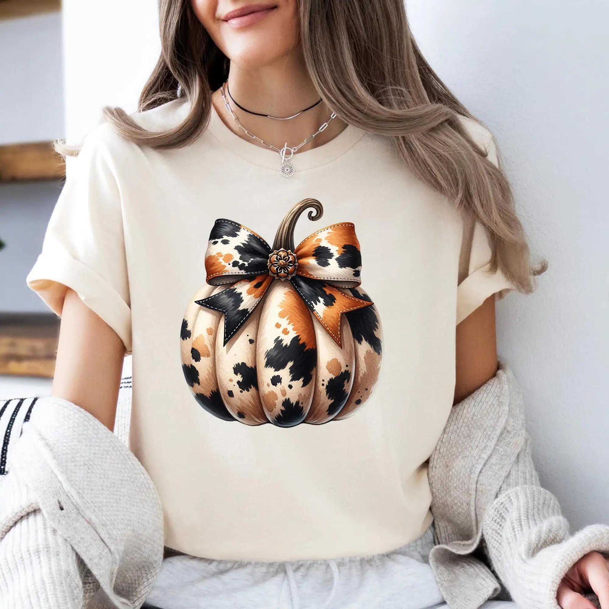 

Leopard Pumpkin Sweat T Shirt Print Halloween Sweater Cute Fall Thanksgiving
