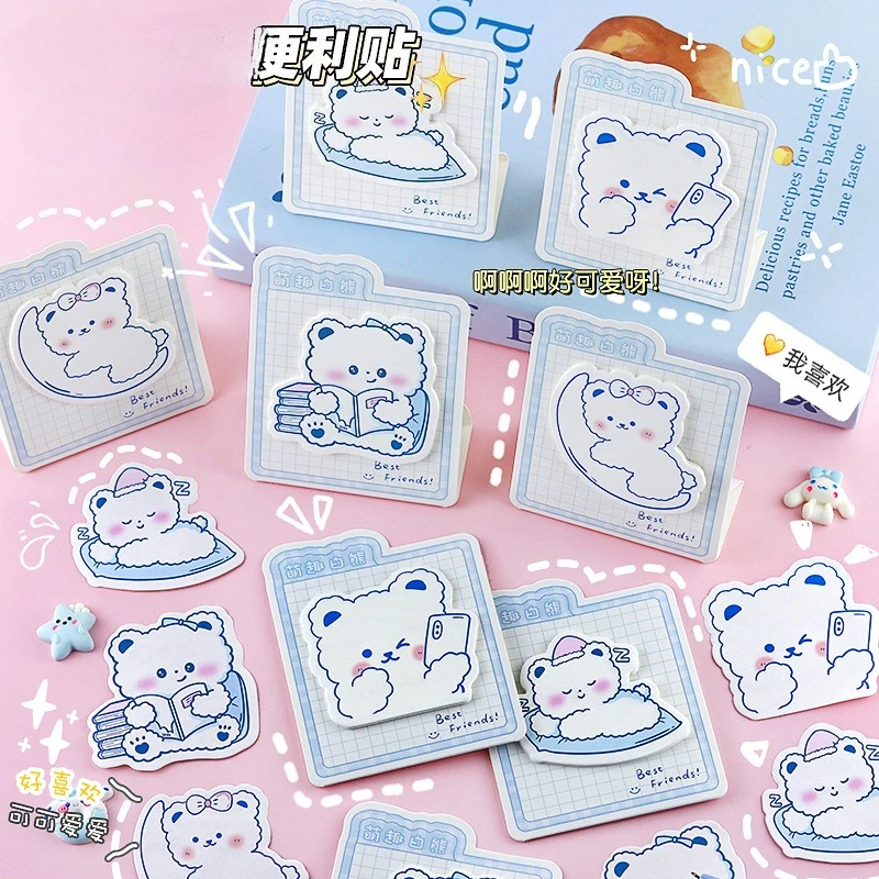 4pcs/lot Cute White Bear Post Notes Record Life’s Healing Little Blessings Deskmate To-do Notes Memo Pad Sticky Note Gift