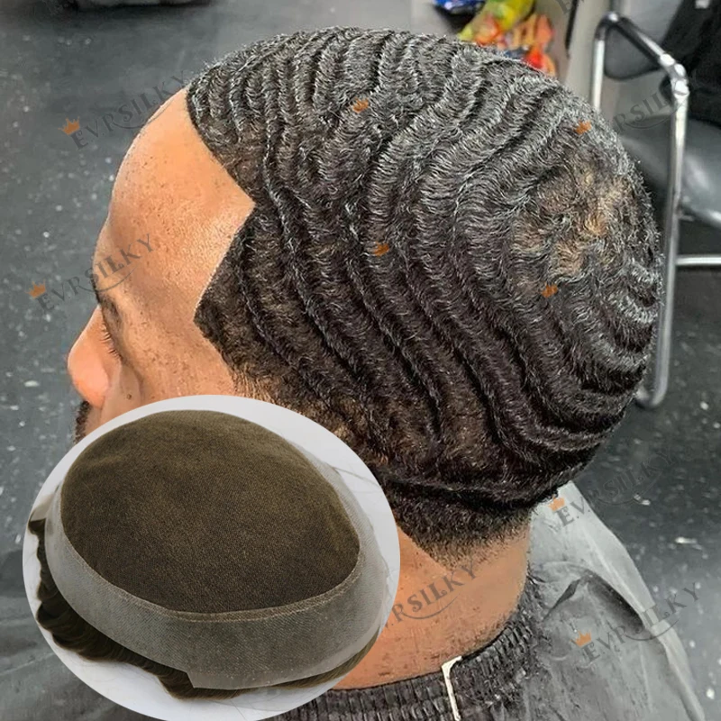 

10 мм глубокая волна афро черные мужские парики замена естественная линия волос прочный мужской парик австралийское кружево и искусственная система вокруг мужских волос