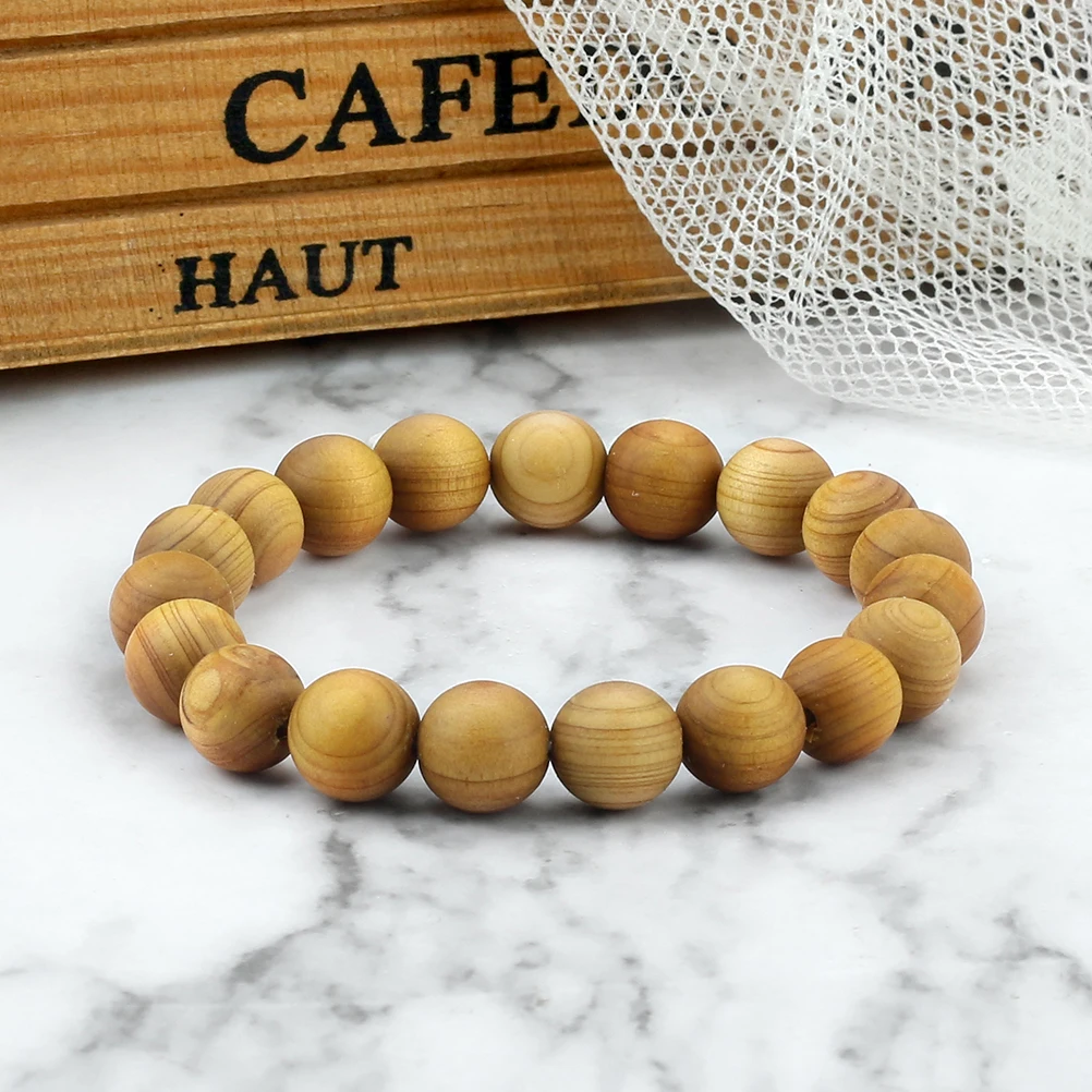 Men\'s Buddhist Rosary Wood Beads Chain Meditation Bracelets 6 8 10mm Natural Cypress Wood Beads Bracelet Handmade Jewelry Gift
