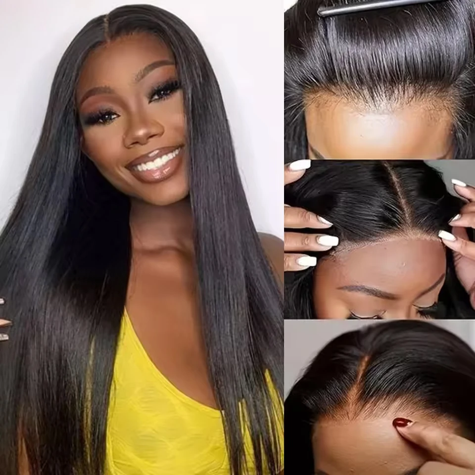 سيكانا-شعر مستعار بشري منتوف مسبقًا للنساء ، لون طبيعي ، بدون غراء ، مستقيم ، جاهز للذهاب ، برازيلي ، 6x4 ، 5x5