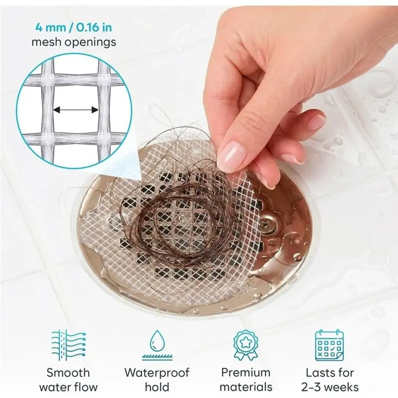 Utility Design Disposable Self-Adhesive Shower Hair Catcher, 100 Pack, Mesh Drain Cover Prevents Clogged Pipes,For Bathroom Tub - view 4