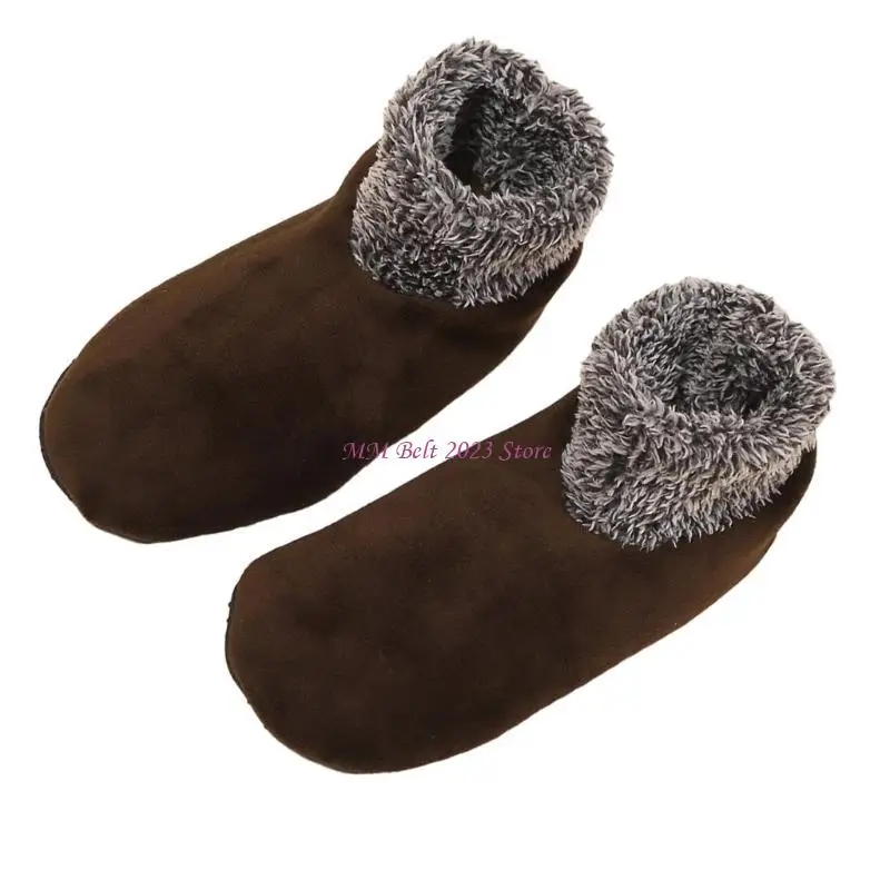 

49ME Winter Thermal Slippers Socks Thick Plush Cuffs Fleece Lined Nonslip Ankle Socks