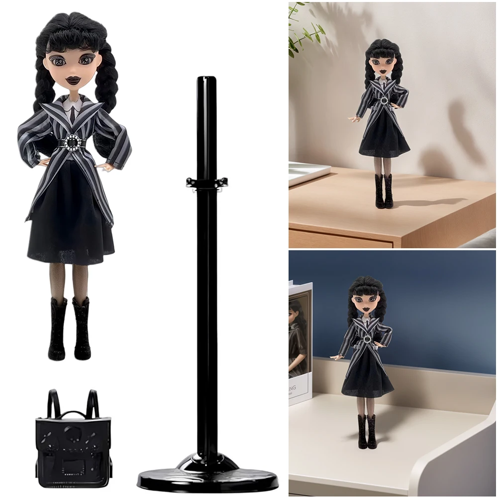 Horror Wednesday Addams Doll in Black Gothic Gown Cute Action Figure Children Toys Addams DIY Model Halloween Birthday Gift Prop