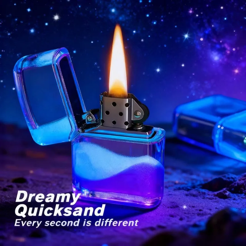 Bestverkochte vloeiende zand lichtgevende slijpschijf winddichte aansteker met coole acrylschelp kan worden gebruikt als cadeau voor vrienden!