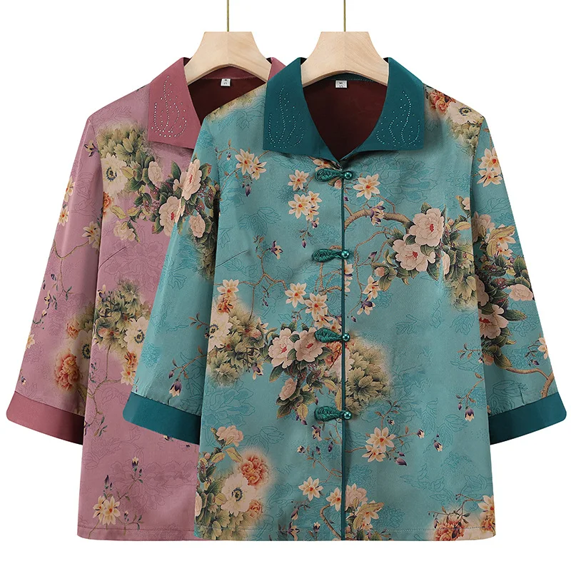 Fashion Print Plus Size 5XL 6XL Jacket Coat New Chinese Tang Top Fashion Lapel Vintage Button Cheongsam Traditional Tang Clothes