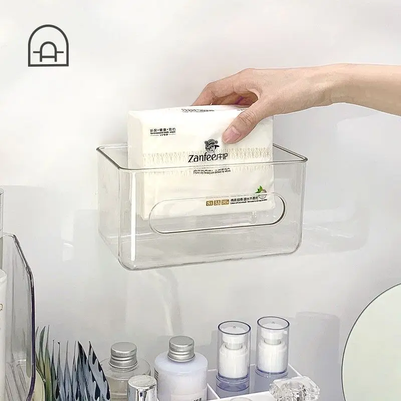 Acrylic Wall-mounted Tissue Box Transparent Paper Towel Storage Box Napkin Paper Box Toilet Punchfree Household Tissue Dispenser