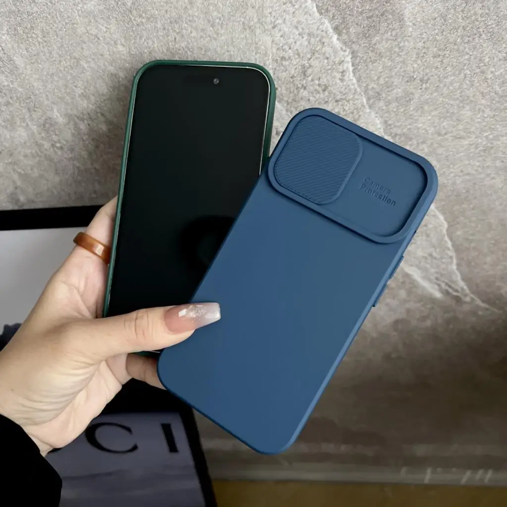 Für iPhone 15 Pro Max Slide Kamera Objektiv Schutz Fall für iPhone 16E 15 12 13 16 Plus XR XS Candy Farbe Flüssigkeit Silikon Abdeckung