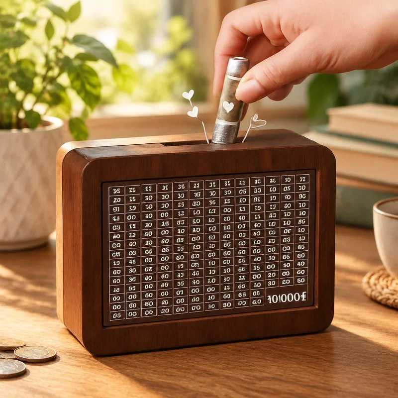 Kids' Wooden Savings Vault, Refillable Cash Holder with 1000-10000 Euro Storage Capacity