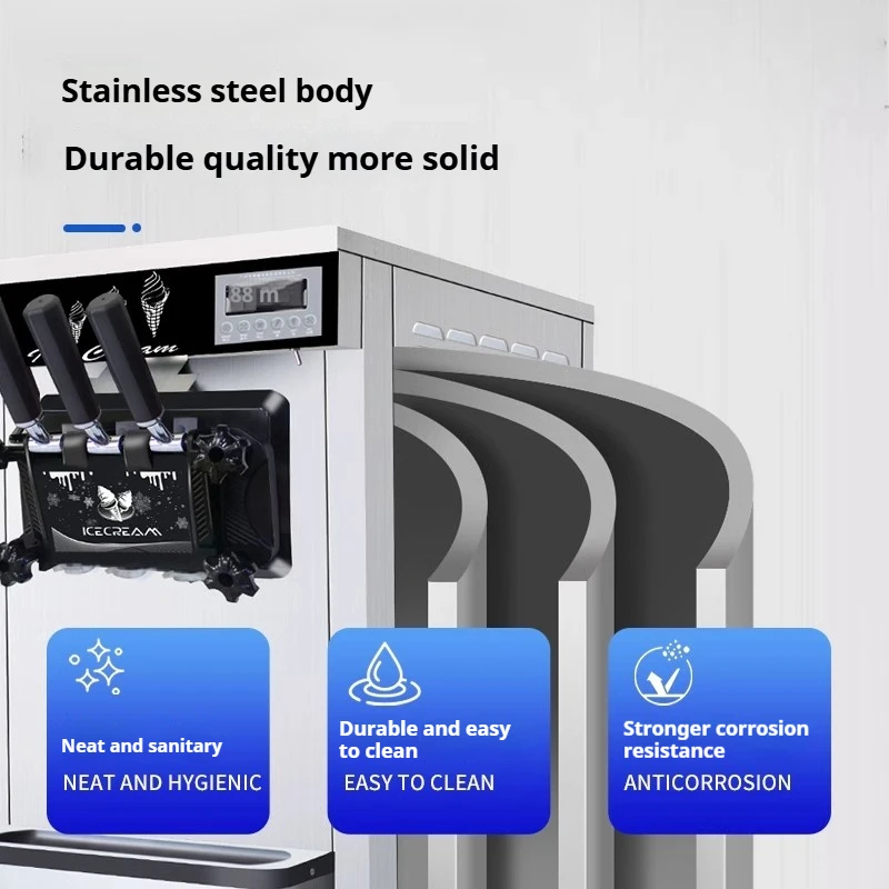 Commercial Ice Cream Machine 2000W, Portable Stainless Steel Soft Serve Maker for Food Stall & Bakery