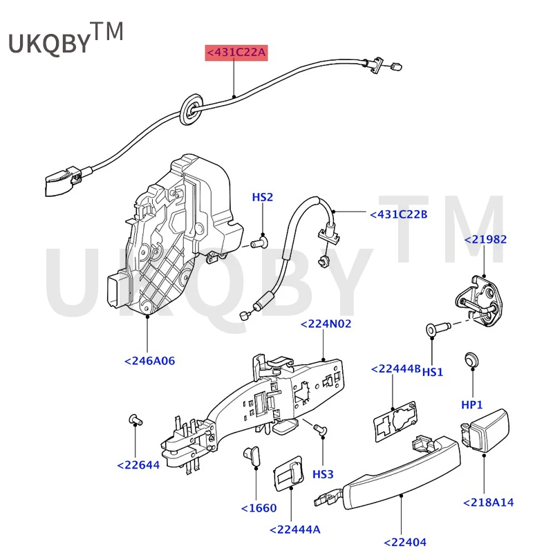 Suitable for La nd Ro ve r Fr ee la nd er 2 Rear door inner cable Cable Door Latch Rear door inner