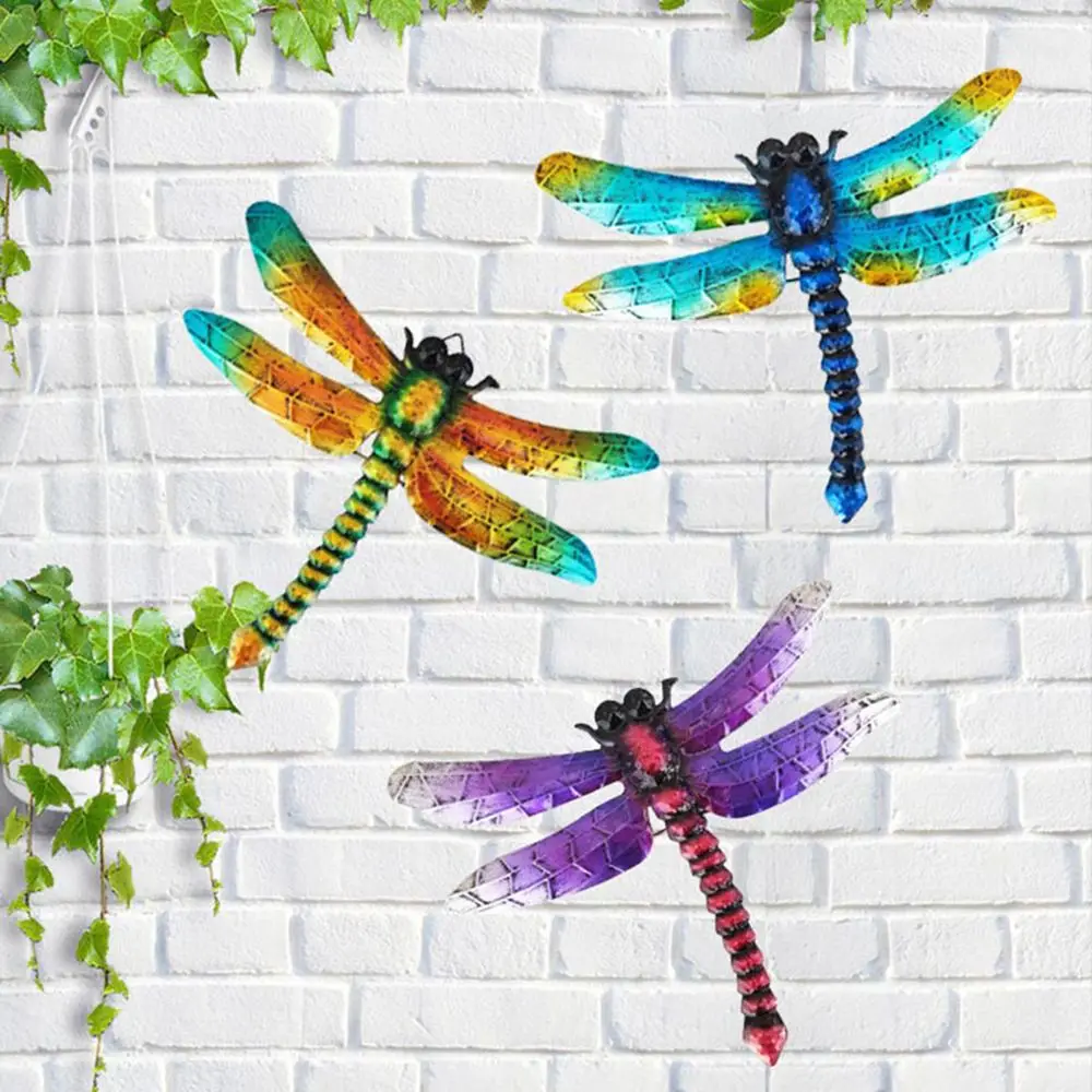 Iron Art Garden Pendant Handmade Craft Dragonfly Decorations Sculptures Wall Hanging Ornaments