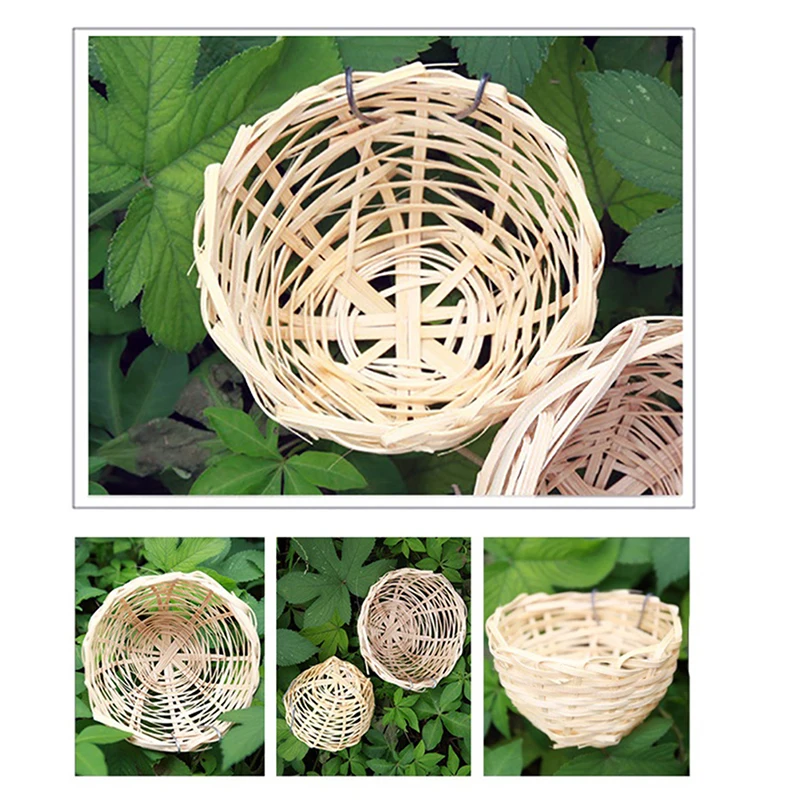 1PC Hanging Bird Nest Bamboo Bird Hut Outdoor Natural Fiber Birdhouse Small Canaries Nest Wren Nest Chickadee House